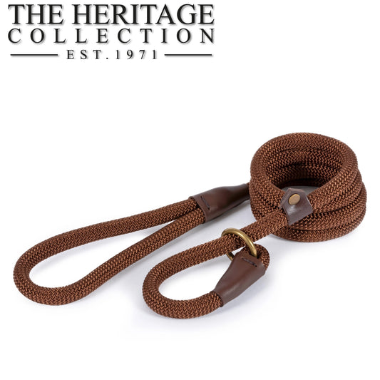 Brown Deluxe Nylon Rope Slip Lead by Ancol Heritage Collection